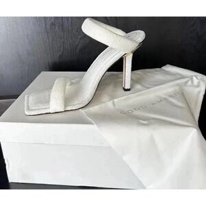 New Good American Sandals Women's Heels For 8.5 White Terry Square Toe Slides